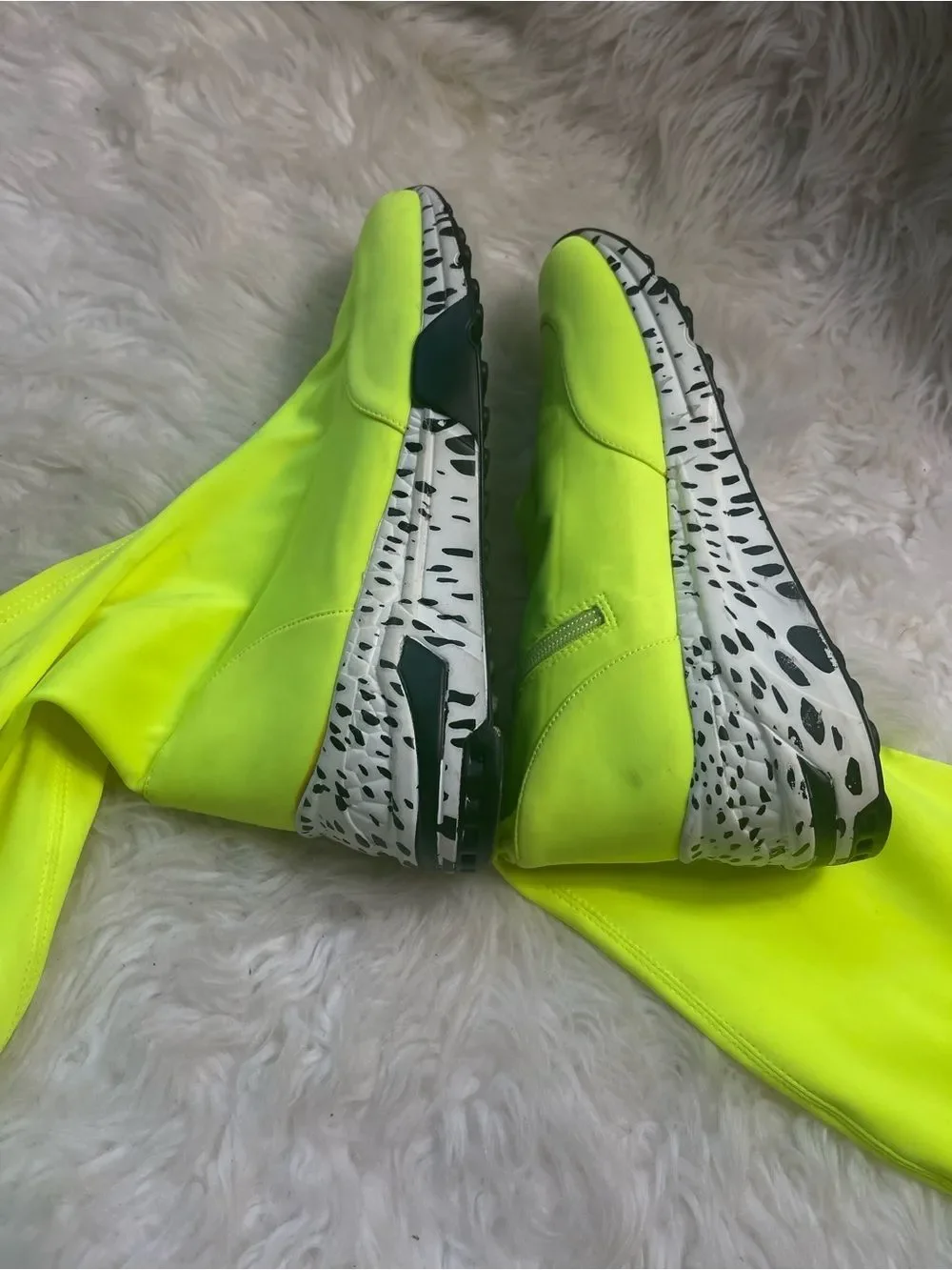 Lemonade thigh high stretch nylon sneakers boots neon green SZ9 side zipper..